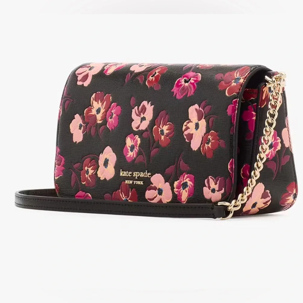 Kate Spade Devin Fall Poppies Flap Chain Wallet Black Multi
